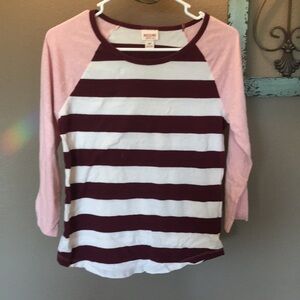 Mossimo 3/4 sleeve top maroon white stripes pink S
